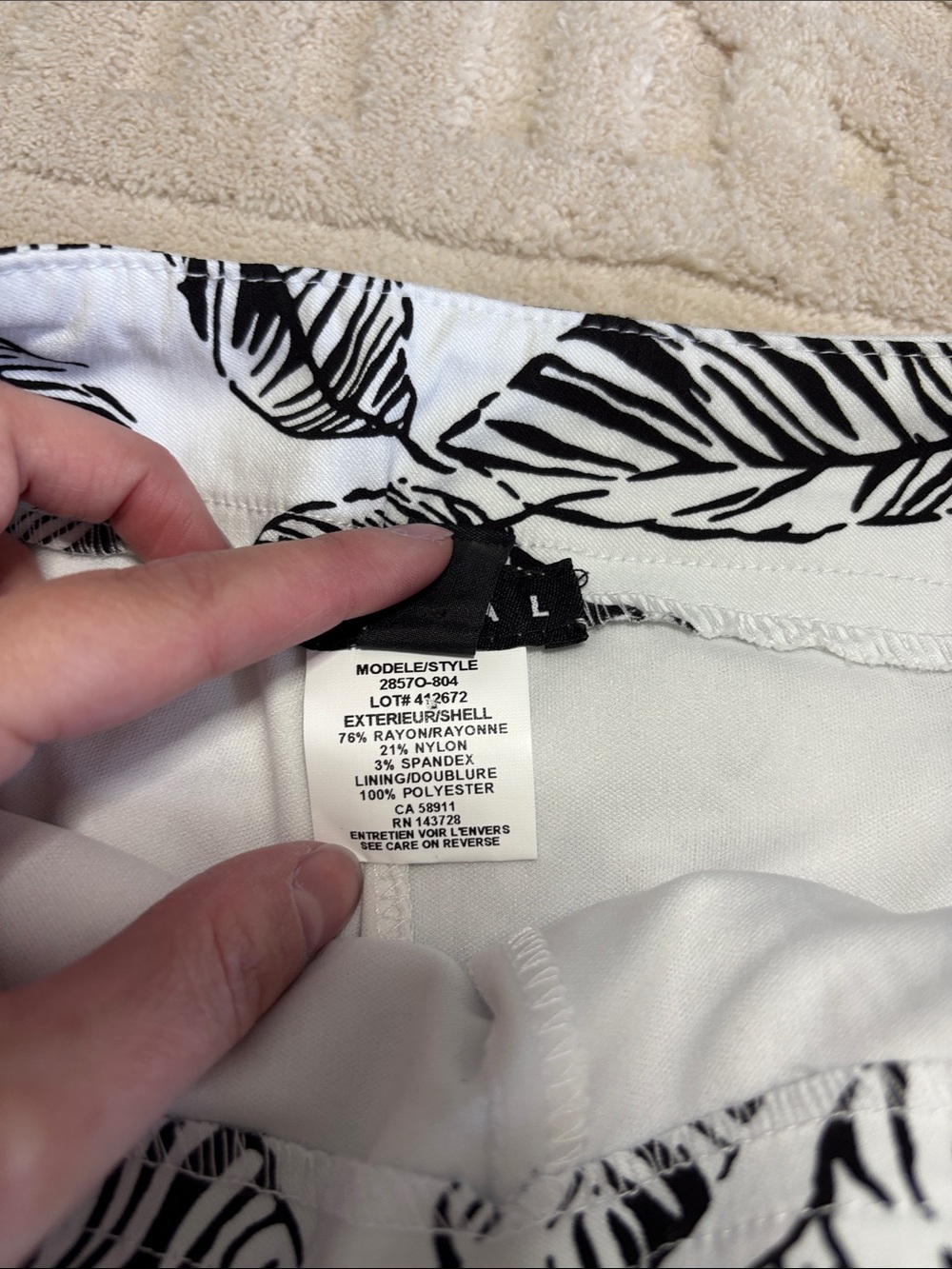 Tribal White Mini Skirt with Black Leaf Print - Picture 3 of 6